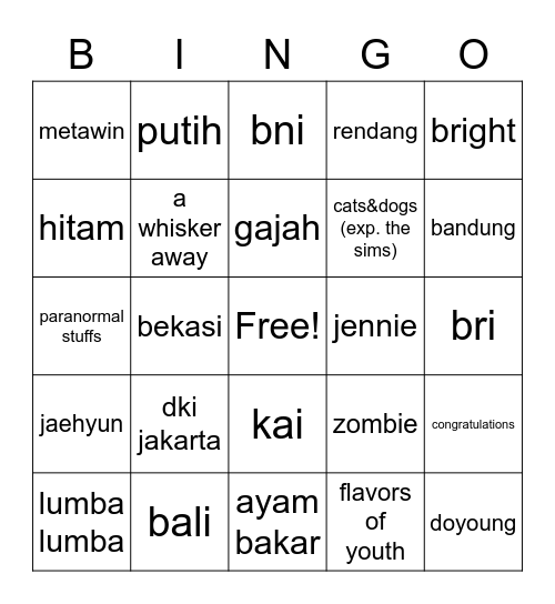 sila cantik Bingo Card