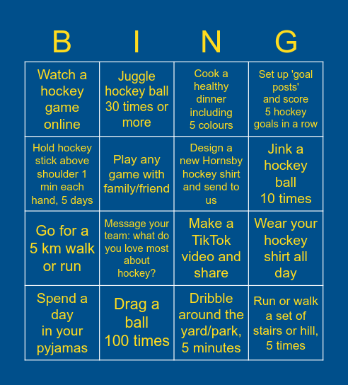 Hockey Challenges Bingo Card