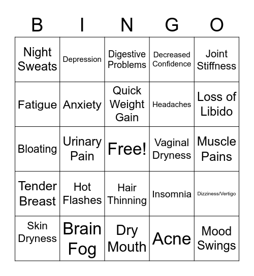 Menopause  Bingo Card