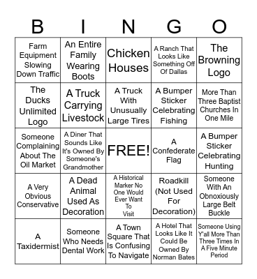 East Texas Bingo Card