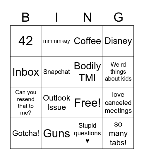 Meeting Bingo Card