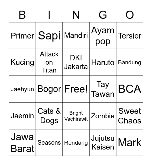 Untitled Bingo Card