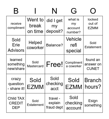 Support Center BINGO Card
