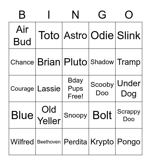 Dog Bingo Card