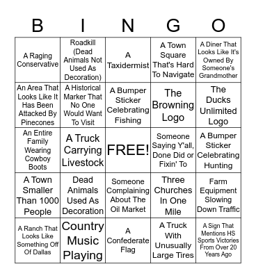 East Texas Bingo Card