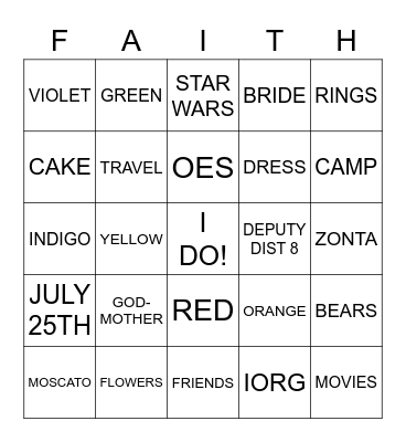 Wedding Bingo Card