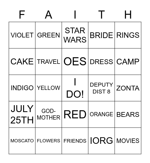 Wedding Bingo Card