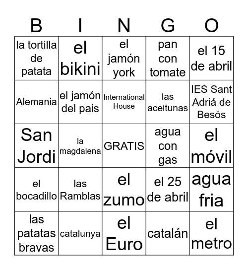 espana 15 Bingo Card
