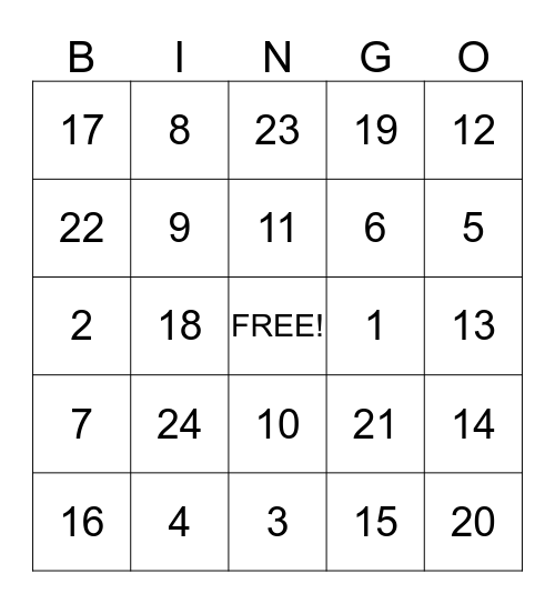 Bingo Fun! Bingo Card