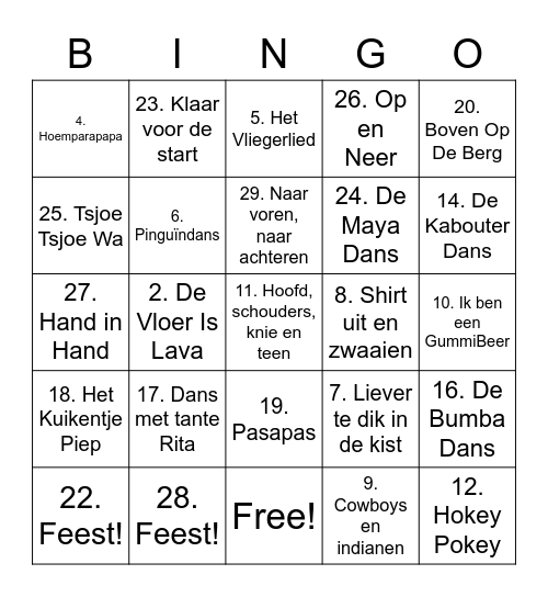 Muziekbingo groep 3 Bingo Card