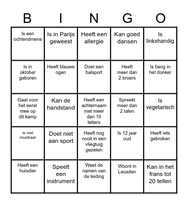 Kennismakingsbingo Card