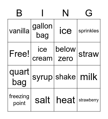 Ice Cream in a Bag Bingo Card