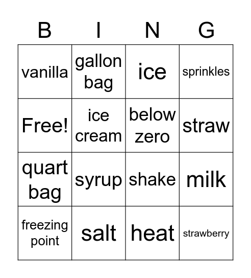 Ice Cream in a Bag Bingo Card