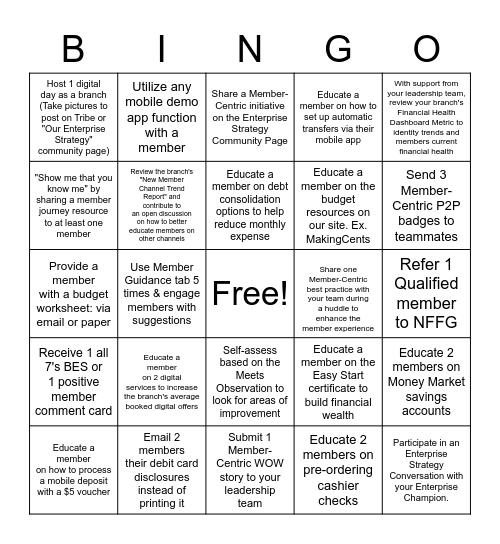 MEMBER-CENTRIC BINGO Card