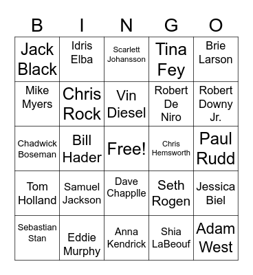 Celebrity Bingo Three Bingo Card