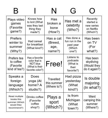 Ice Breaker Bingo Card