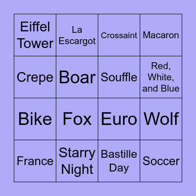 France Bingo Card