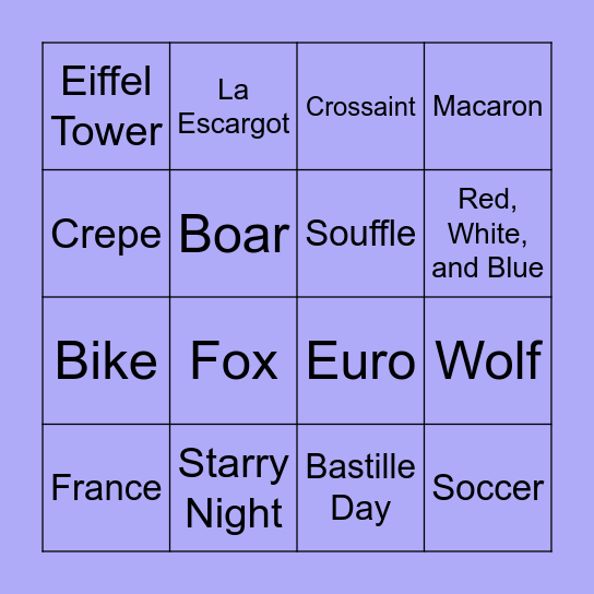 France Bingo Card