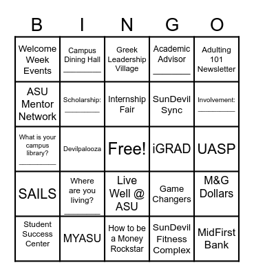 ASU Resource Bingo Card