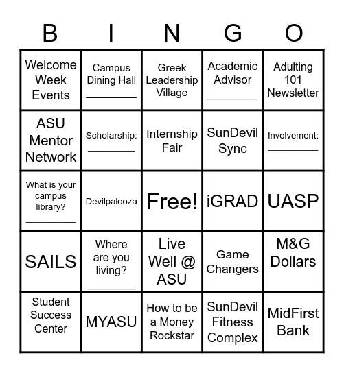 ASU Resource Bingo Card