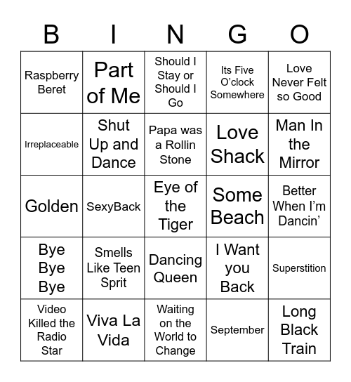Music Bingo 90 Bingo Card