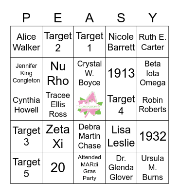 Pink Easy Bingo Card