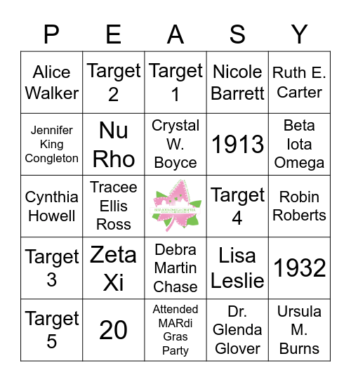 Pink Easy Bingo Card