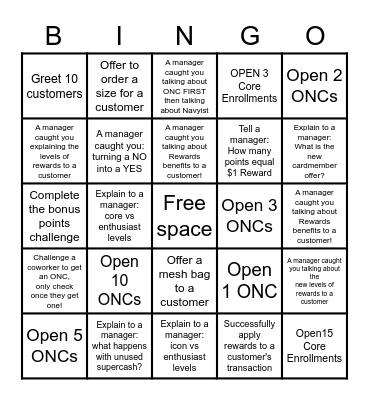 Navyist Rewards BINGO Card