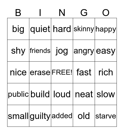 Synonym Antonym Bingo