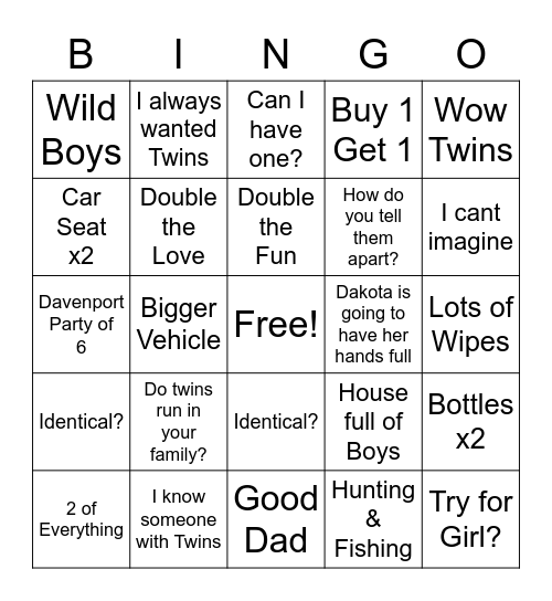 TWINGO Bingo Card