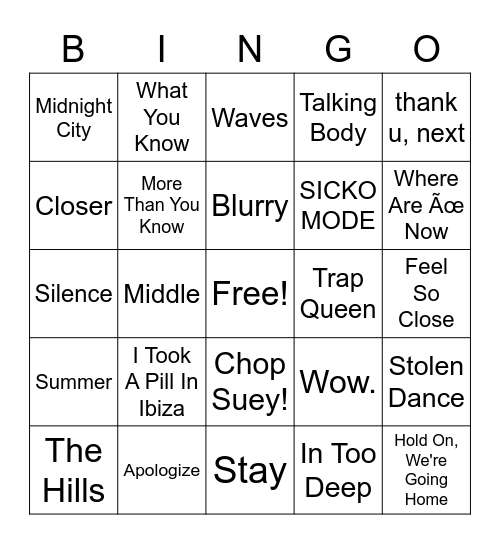 Bumpin' Bingo Card