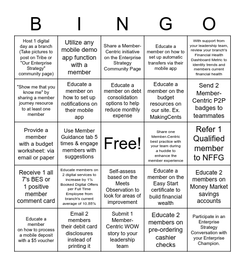 MEMBER-CENTRIC BINGO Card