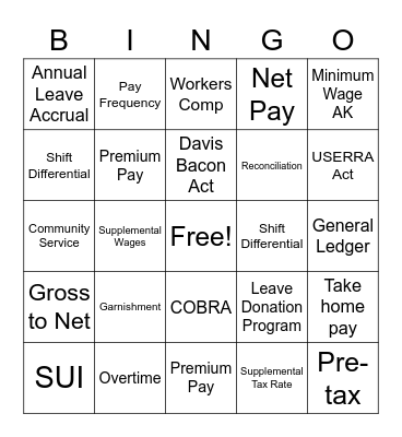 Payroll Bingo Card