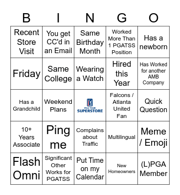 PGATSS Scavenger Hunt Bingo Card