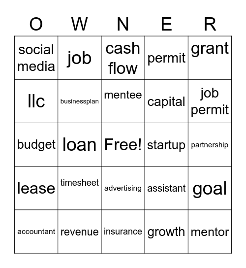 Owner Bingo Card