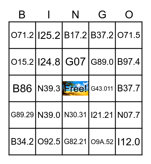 ICD10 Bingo Card