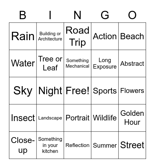 Summer Photo Bingo Card