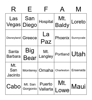 R&E Trips Bingo Card