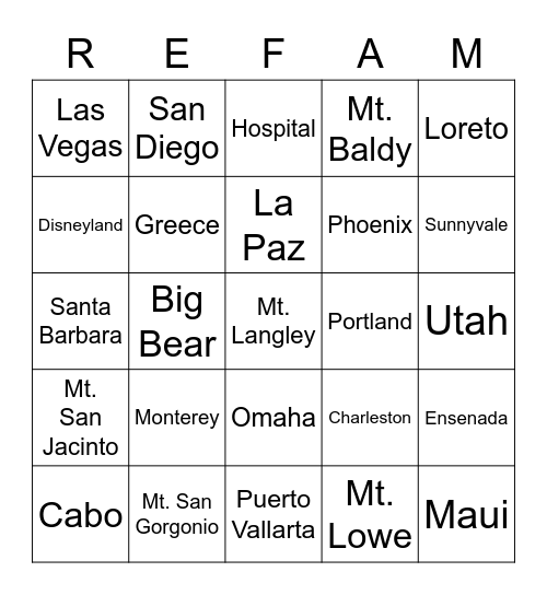 R&E Trips Bingo Card