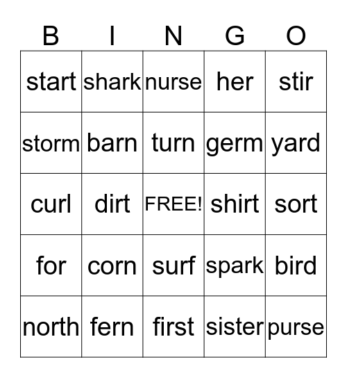 R-Controlled Vowels Bingo Card