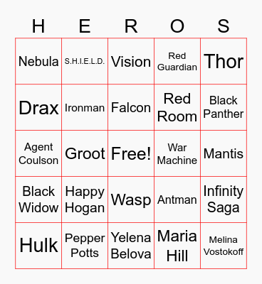 Marvel Bingo Card