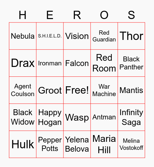 Marvel Bingo Card