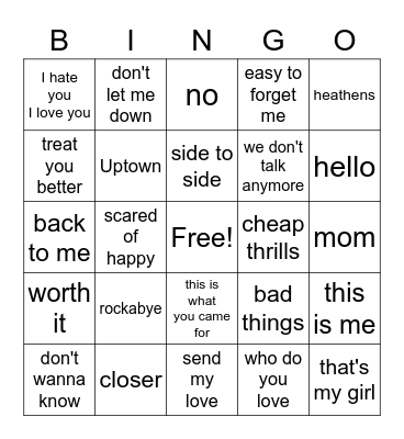 SONGS Bingo Card