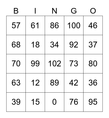 Number in Chinese Bingo Card