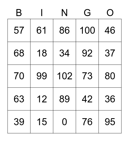 Number in Chinese Bingo Card