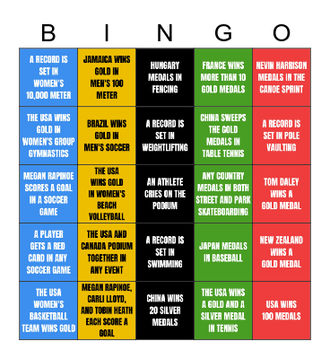 2021 Olympics Bingo! Bingo Card