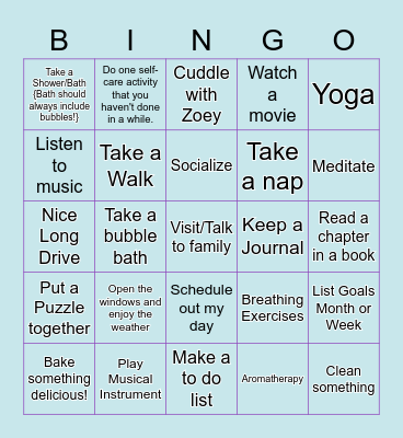 Stress Coping Mechanisms Bingo Card
