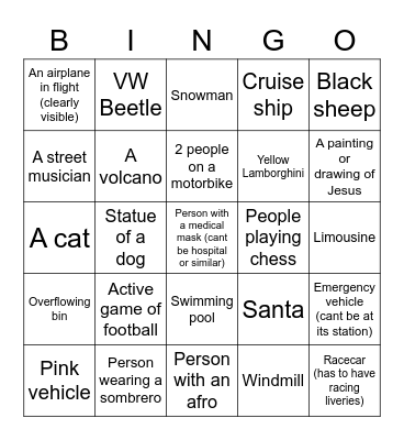 Street View Bingo Card