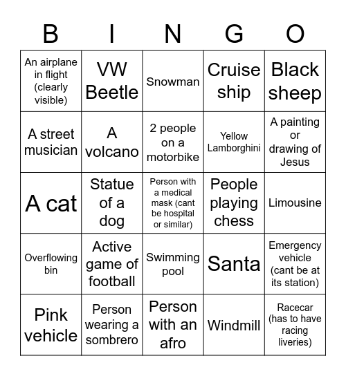 Street View Bingo Card