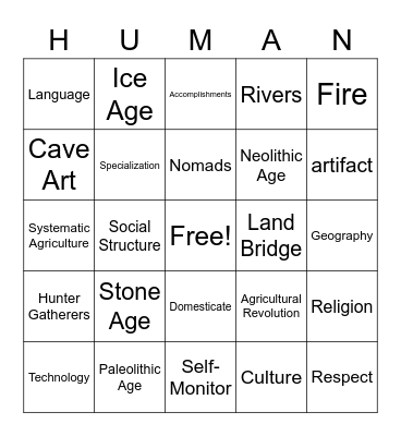 Early Humans Bingo Card